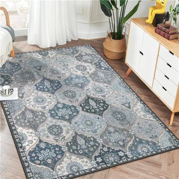 Moroccan Trellis Area Rug 5x7 Washable Living Room Rug Indoor Non-Slip Large
